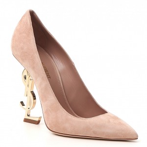 Saint Laurent Opyum 110 Pumps In Suede with Gold Heel