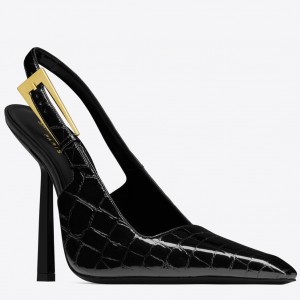 Saint Laurent Lee Slingback Pumps in Crocodile-embossed Leather 