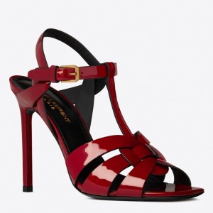 Saint Laurent Tribute Sandals 105 In Red Patent Leather