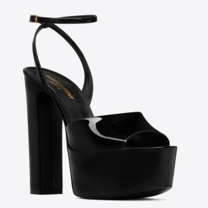 Saint Laurent Jodie Platform Sandals In Black Patent Leather