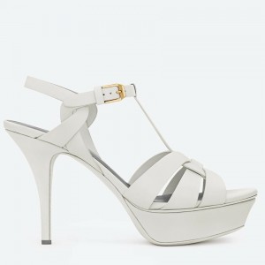 Saint Laurent Tribute Platform Sandals 105mm In White Calfskin