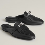 Hermes Women's Oz Mules with Fringed in Black Leather