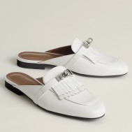 Hermes Women's Oz Mules with Fringed in White Leather
