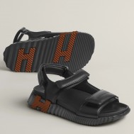 Hermes Women's Junior Sandals in Black Nappa Leather