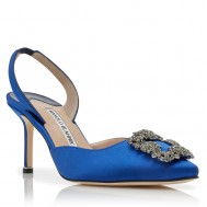 Manolo Blahnik Hangisi 70 Slingback Pumps in Blue Satin