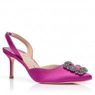 Manolo Blahnik Hangisi 70 Slingback Pumps in Fuchsia Satin