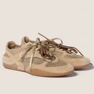 Miu Miu Gymnasium Sneakers in Beige Mesh and Suede 