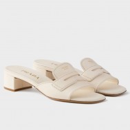 Prada Heeled Slides 35mm in White Calfskin