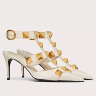 Valentino Roman Stud Pumps 80mm In White Calfskin