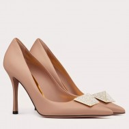 Valentino One Stud Pumps 100mm in Cannelle Nappa Leather with Crystal