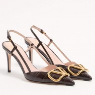 Valentino Vlogo Slingback Pumps 80mm in Black Croc-embossed Leather