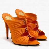 Saint Laurent Emilie Mules in Orange Satin
