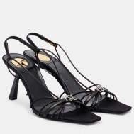 Saint Laurent Jerry Slingback Sandals 80 mm in Black Lambskin