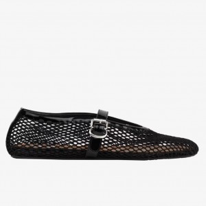 Alaia Ballet Flats in Black Mesh with Patent Leather