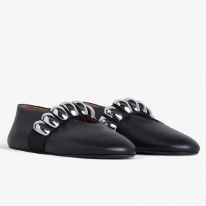 Alaia Ballet Flats in Black Leather with Metalic Pebbles 