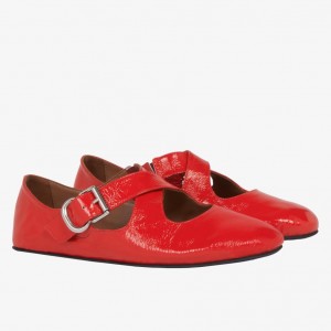 Alaia Criss Cross Ballet Flats in Red Leather