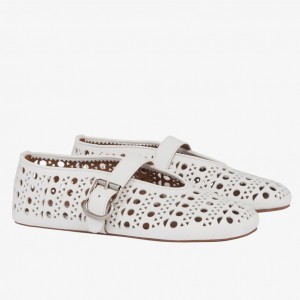 Alaia Ballet Flats in White Vienne Lambskin