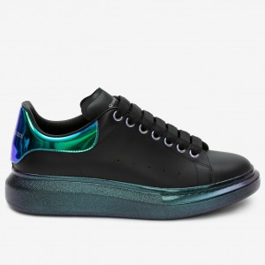 Alexander McQueen Men's Black Oversized Sneakers With Iridescent Heel