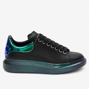 Alexander McQueen Women's Black Oversized Sneakers With Iridescent Heel