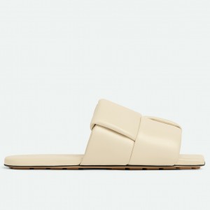 Bottega Veneta Patch Flat Slides In White Lambskin 