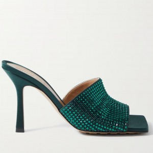 Bottega Veneta Stretch Mules 90mm In Green Strass-embellished Satin