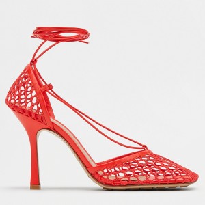 Bottega Veneta Stretch Sandals In Red Mesh