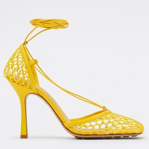 Bottega Veneta Stretch Sandals In Yellow Mesh