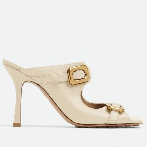 Bottega Veneta Stretch Buckle Mules in White Calfskin