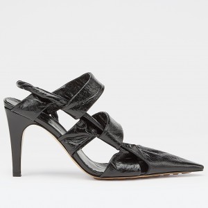 Bottega Veneta BV Point Slingback Sandals In Black Lambskin