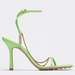 Bottega Veneta Stretch Chain Sandals In Pistachio Lambskin