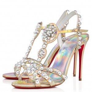 Christian Louboutin Goldora 100mm Silver Sandals with Spikes