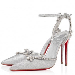 Christian Louboutin Marykate Queen 100MM Pumps In Silver Glittered
