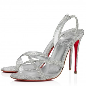 Christian Louboutin Emilie 100MM Sandals In Silver Glittered Leather
