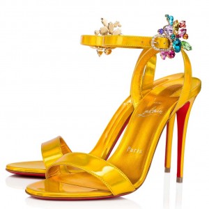 Christian Louboutin Goldie Joli 100mm Sandals In Gold Patent Leather