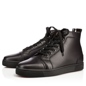 Christian Louboutin Men's Louis Flat Sneakers in Black Leather