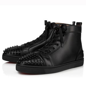 Christian Louboutin Men's Lou Spikes Flat Sneakers In Black Leather
