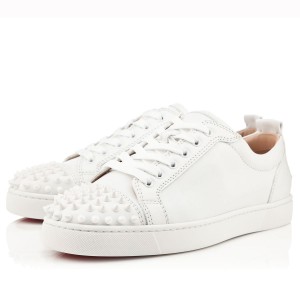 Christian Louboutin Women's Louis Junior Spikes Sneakers In White Leather
