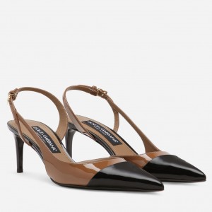 Dolce & Gabbana Lollo Slingback Pumps 60mm in Brown/Black Patent Leather