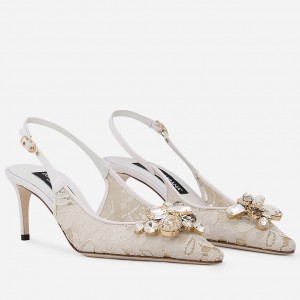 Dolce & Gabbana Rainbow Slingbacks Pumps 60mm in White Lace