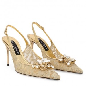 Dolce & Gabbana Rainbow Slingbacks Pumps 90mm in Gold Lace