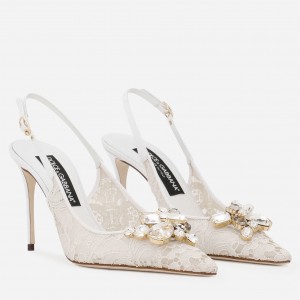 Dolce & Gabbana Rainbow Slingbacks Pumps 90mm in White Lace