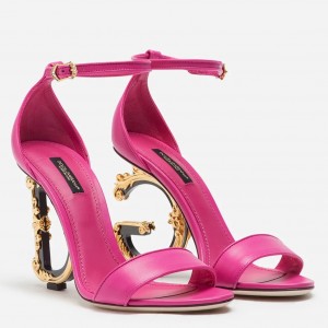 Dolce & Gabbana Pink Sandals with Baroque DG Heel 