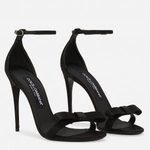 Dolce & Gabbana Sandals in Black Satin with Bow