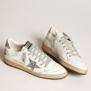 Golden Goose Women's Ball Star Sneakers with Silver Glitter Star and Heel Tab