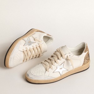 Golden Goose Women's Ball Star Sneakers with Silver Star and Gold Glitter Heel Tab