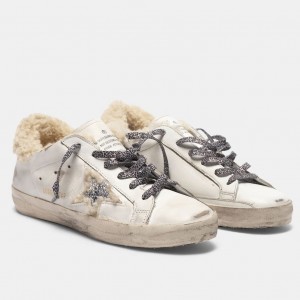 Golden Goose Women's Super-Star Shearling Sneakers with Leopard Laces