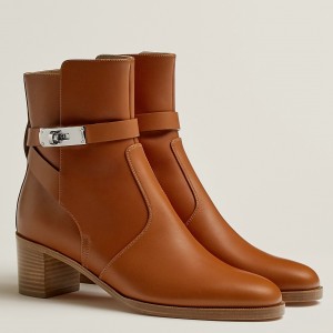 Hermes Frenchie 50mm Ankle Boots In Brown Calfskin