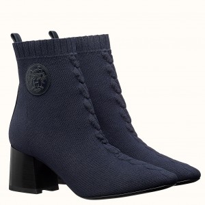 Hermes Volver 60 Ankle Boot In Blue Knit