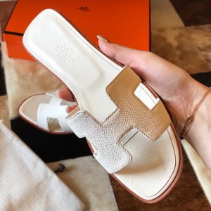 Hermes Oran Slide Sandals In Beton Epsom Calfskin