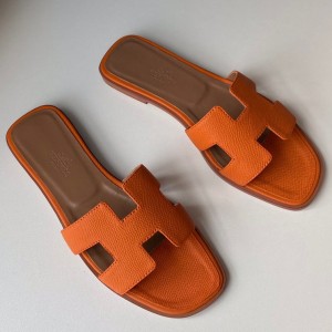 Hermes Oran Slide Sandals In Orange Epsom Calfskin